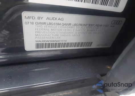 2019 Audi A8 L 55 z USA, uszkodzony, nr VIN WAU8DAF88KN001314